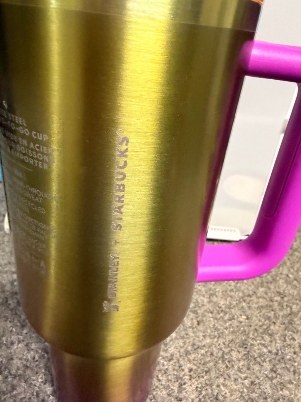 Starbucks Gold Stainless Steel Travel Mug with Pink Handle
